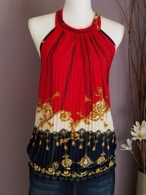 Nautical Pleated Halter top Made in France NWOT